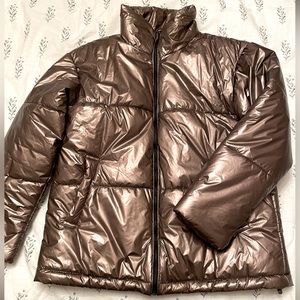 Women’s puffer coat, rose gold metallic sz S